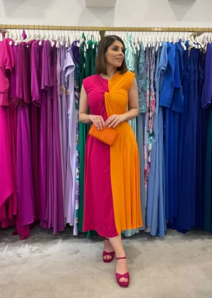 Vestido de fiesta midi bicolor
