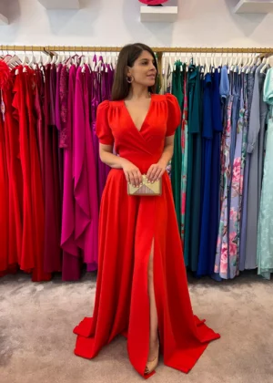 Vestido de fiesta largo con manga farol