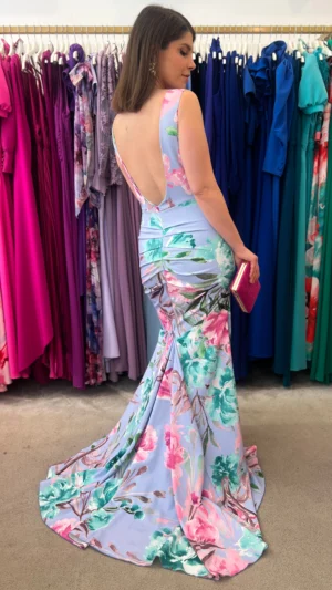 Vestido de fiesta largo sirena estampado