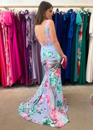 Vestido de fiesta largo sirena estampado