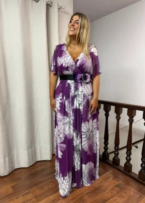 Vestido largo de tul estampado