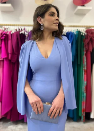 Vestido de fiesta midi con capa fruncida