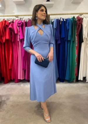 Vestido de fiesta midi con falda evasé