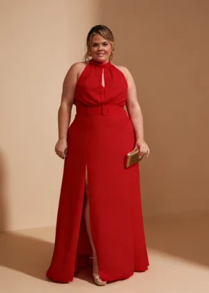 Vestido de fiesta largo con cuello halter