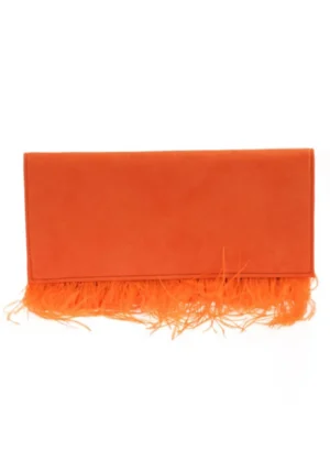 Bolso de fiesta sobre con plumas naranja
