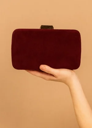 Bolso clutch de antelina granate oscuro