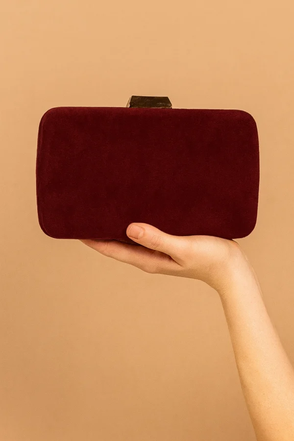 Bolso clutch de antelina granate oscuro