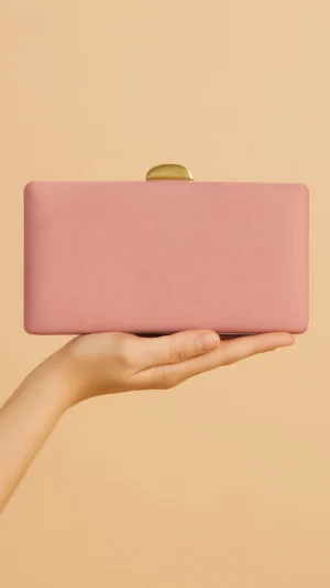 Bolso clutch de antelina rosa salmón