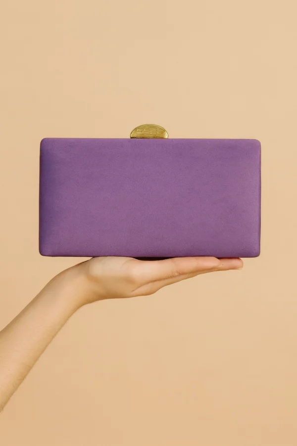 Bolso clutch de antelina malva