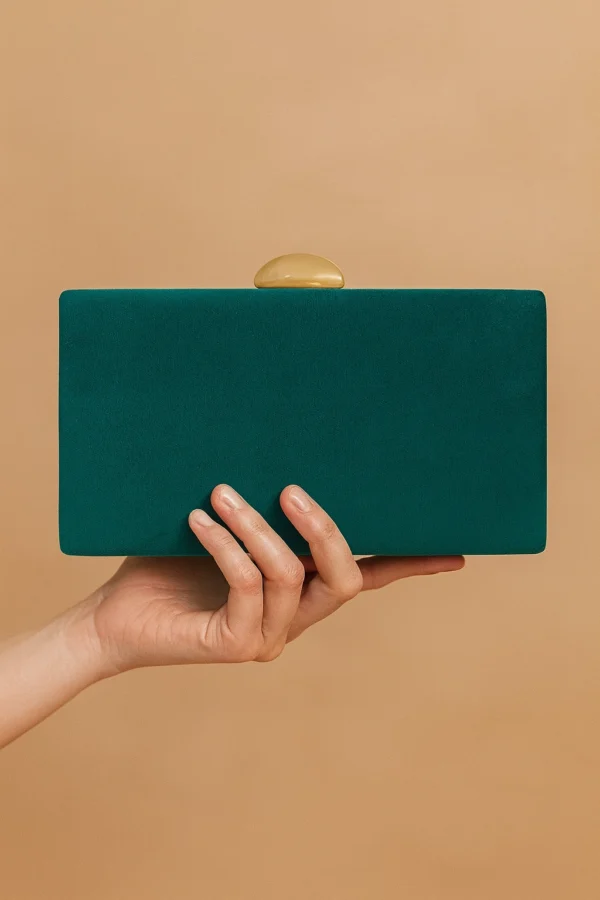 Bolso clutch de antelina verde esmeralda