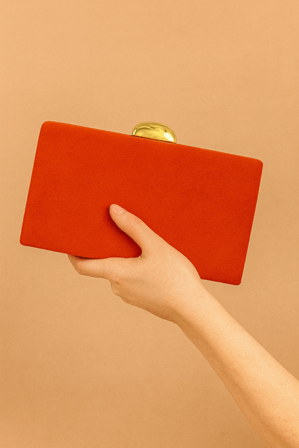 Bolso clutch de antelina naranja