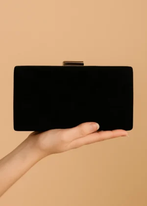 Bolso clutch fiesta de antelina rectangular negro