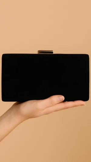 Bolso clutch fiesta de antelina rectangular negro