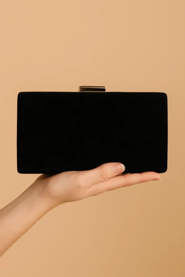 Bolso clutch fiesta de antelina rectangular negro