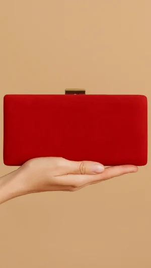 Bolso clutch fiesta de antelina rectangular rojo