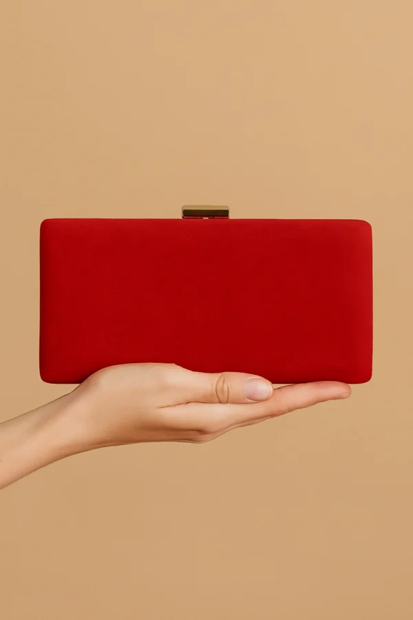 Bolso clutch fiesta de antelina rectangular rojo