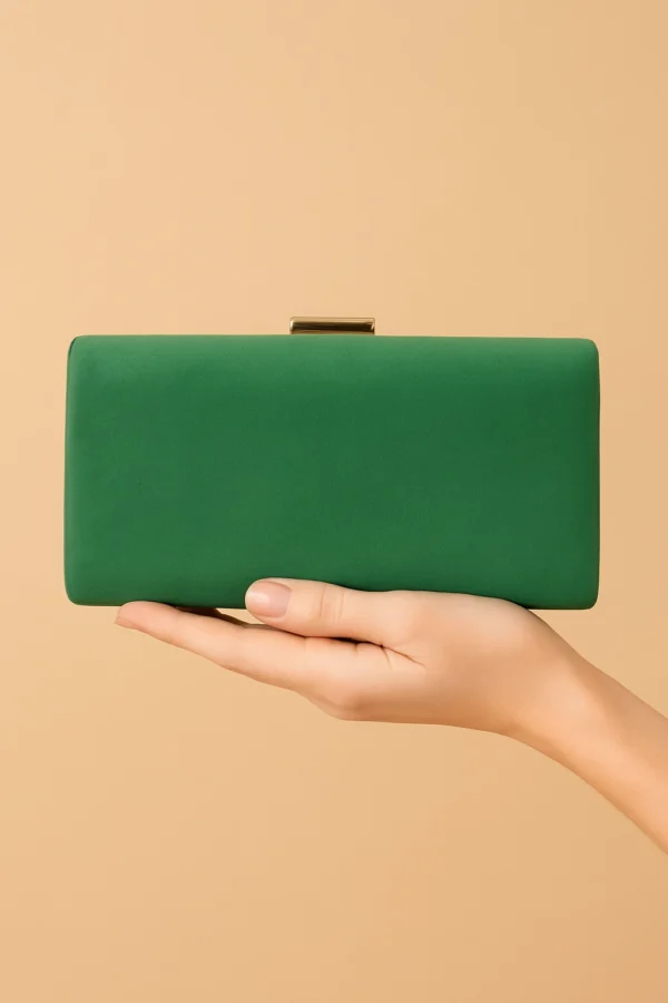 Bolso clutch fiesta de antelina rectangular verde