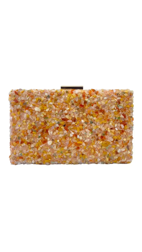 Bolso Clutch De Piedras Naranja De Una Cara