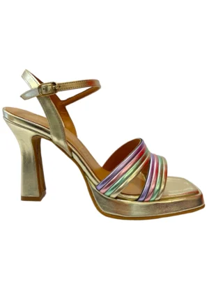 Sandalias doradas con tiras multicolor