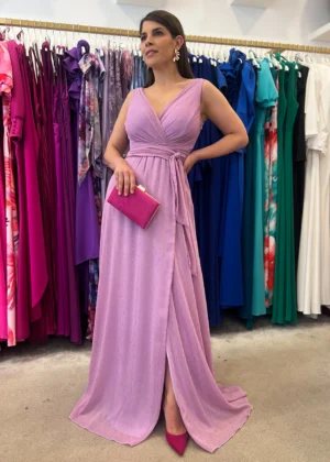 Vestido de fiesta largo con plumetti