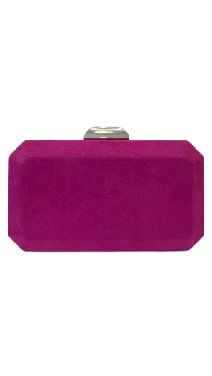 Bolso clutch buganvilla de antelina con cierre plateado
