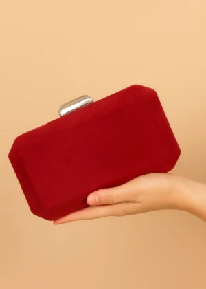 Bolso clutch de antelina granate con cierre plateado