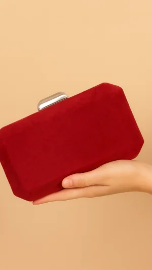 Bolso clutch de antelina granate con cierre plateado