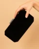 Bolso clutch de antelina negro con cierre plata