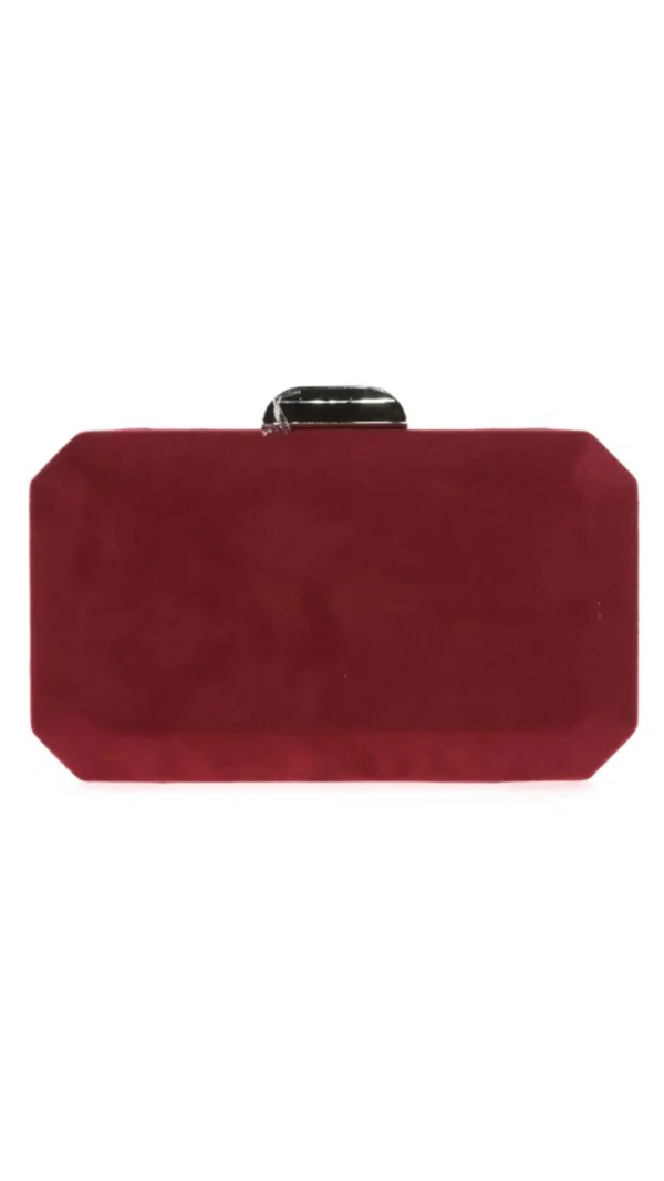 Bolso Clutch De Antelina Granate Con Cierre Plateado