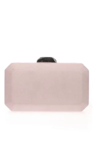 Bolso clutch rosa palo de antelina con cierre plateado