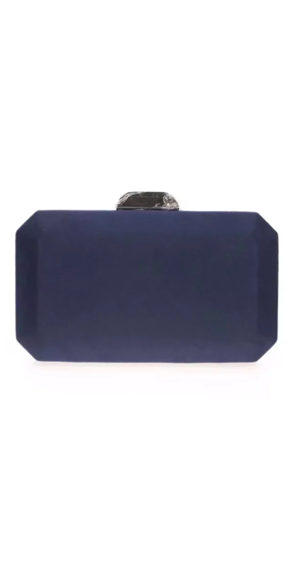 Bolso Clutch De Antelina Azul Marino Con Cierre Plata