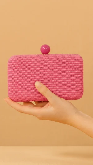 Bolso clutch de rafia fucsia con cierre de bola