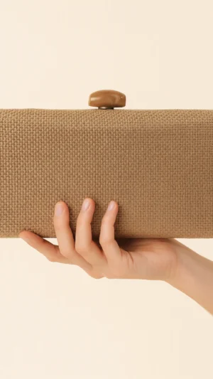 Bolso clutch de rafia rectagular marrón