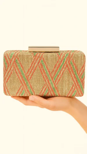 Bolso clutch de rafia rectangular multicolor