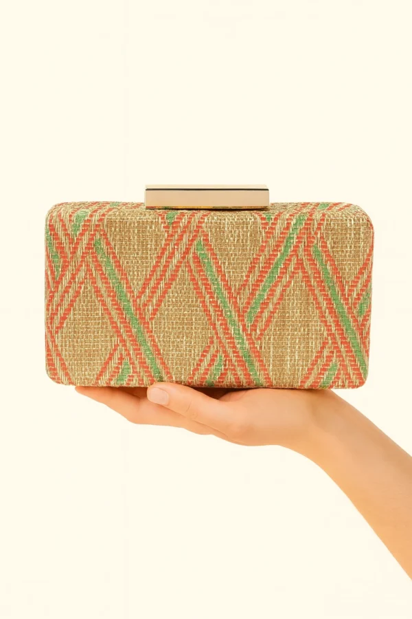 Bolso clutch de rafia rectangular multicolor