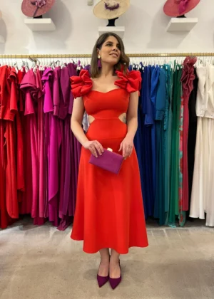 Vestido de fiesta midi de vuelo con tafetan