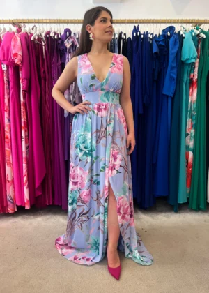 Vestido de fiesta largo de gasa estampado