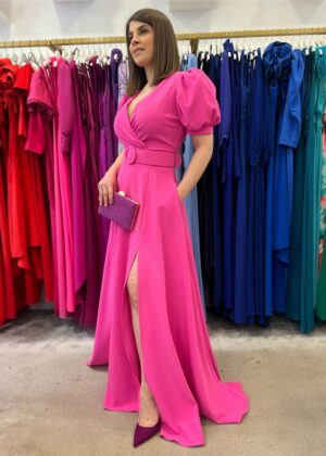 Vestido de fiesta largo con manga farol