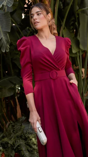 Vestido de fiesta largo granate