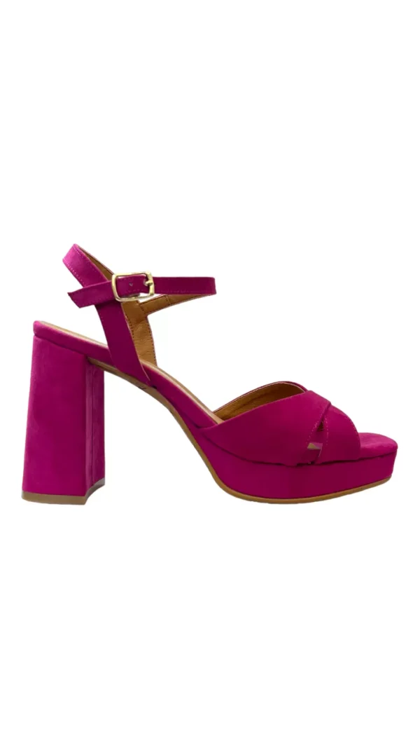 Sandalias Con Tacón Ancho Y Plataforma Ante Fucsia