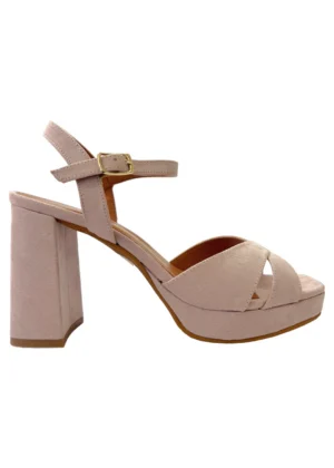 Sandalias con tacón ancho y plataforma ante rosa