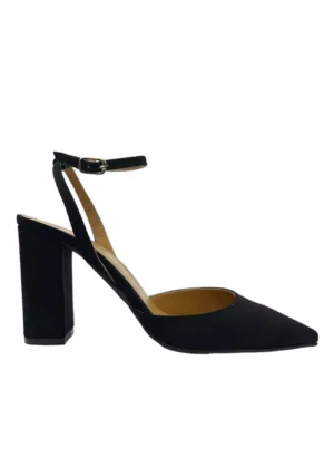 Zapato destalonado con tacón ancho y pulsera negro