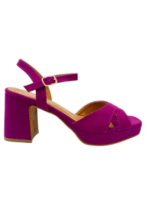 Sandalias de tacón ancho bajo y plataforma violetas