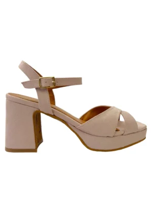 Sandalias de tacón ancho bajo y plataforma rosas