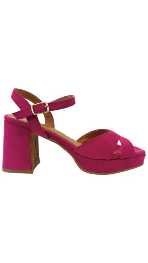 Sandalias de tacón ancho bajo y plataforma fucsias
