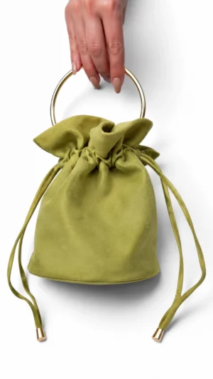 Bolso bombonera de antelina oliva