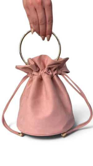 Bolso bombonera de antelina rosa