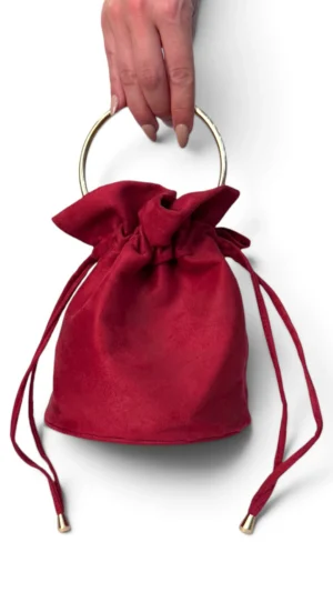 Bolso bombonera de antelina rubí