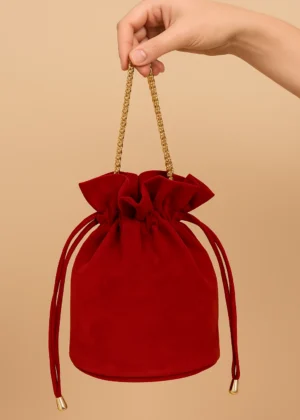 Bolso bombonera de antelina rojo carmesí