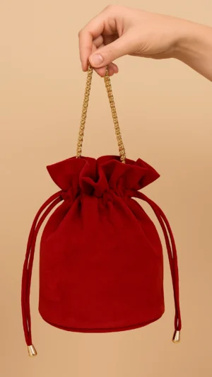 Bolso bombonera de antelina rojo carmesí